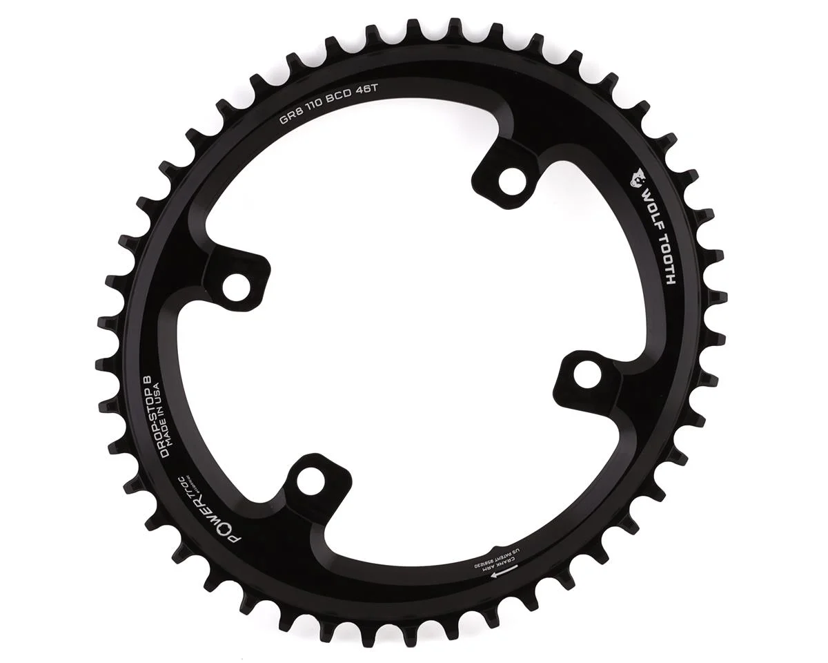 Wolf Tooth Components Elliptical Chainring (Black) (110mm Shimano Asym. BCD) (Drop-Stop B) (Single) (46T) (GRX)